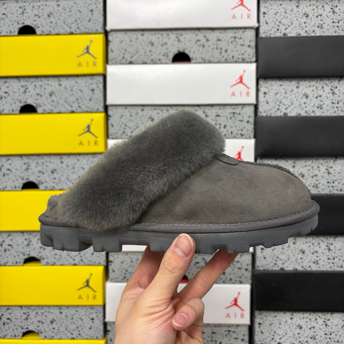UGG Fluffy-Collar Mule Slippers – Grey | 5125