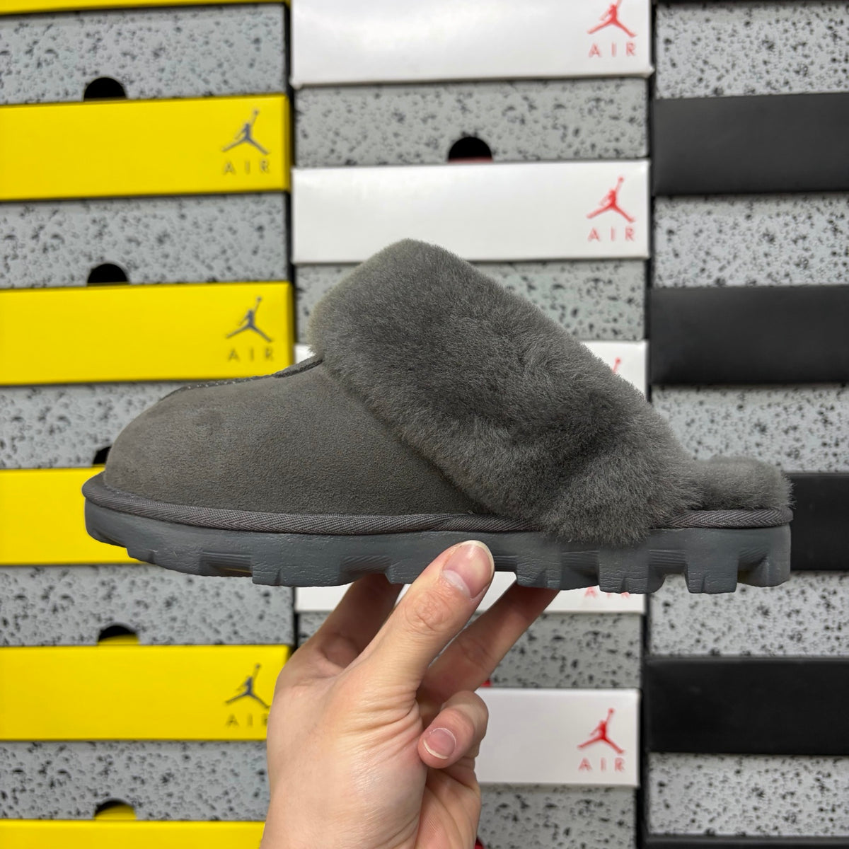 UGG Fluffy-Collar Mule Slippers – Grey | 5125