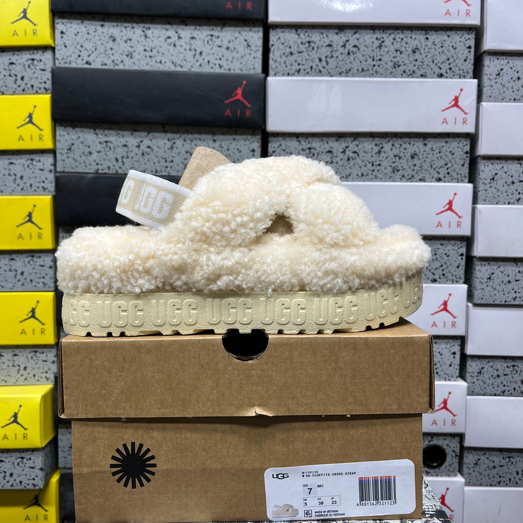 UGG Fluffy Cross-Strap Platform Slippers – Beige | 1191135