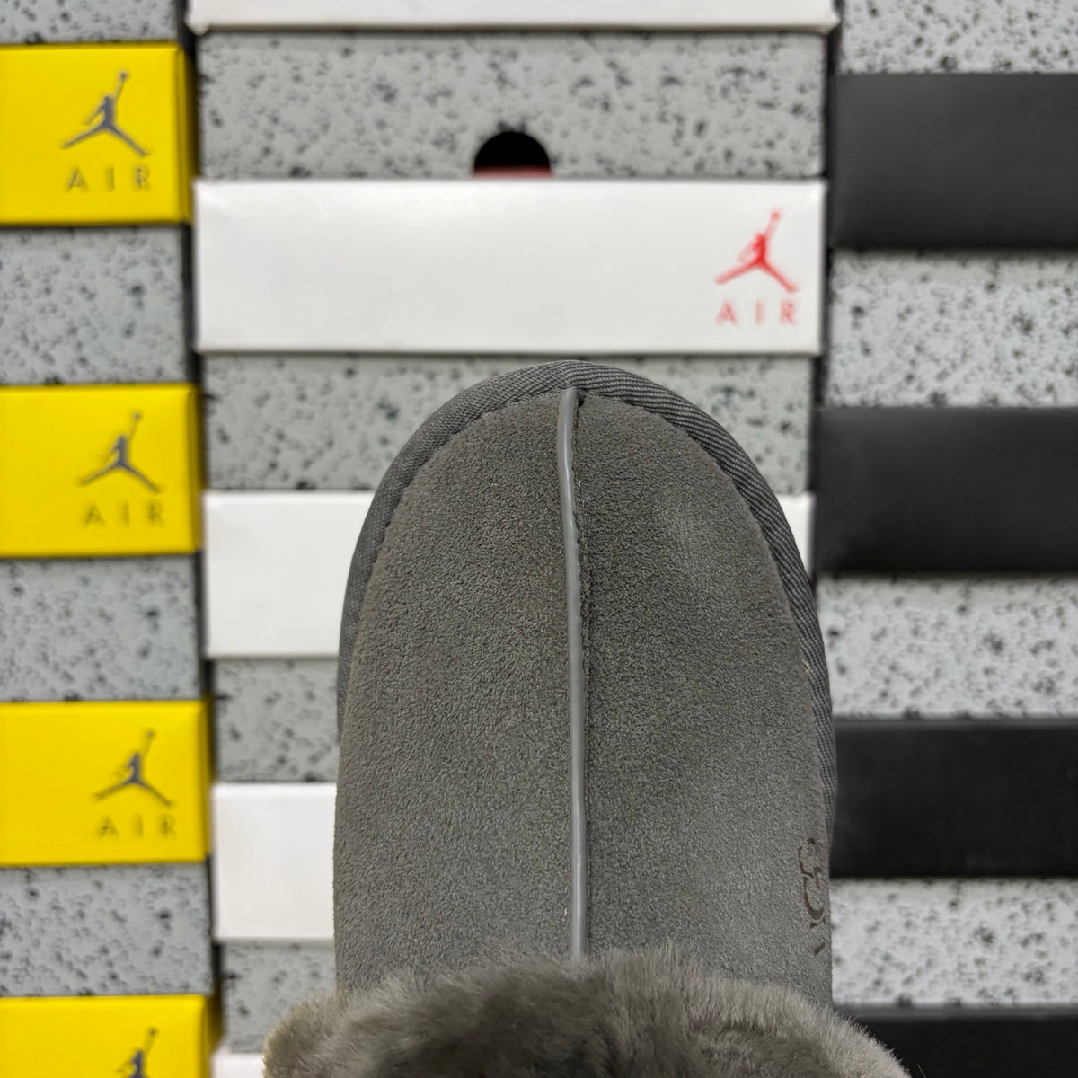 UGG Platform Slippers in Gray with Fluffy Collar – 3 cm