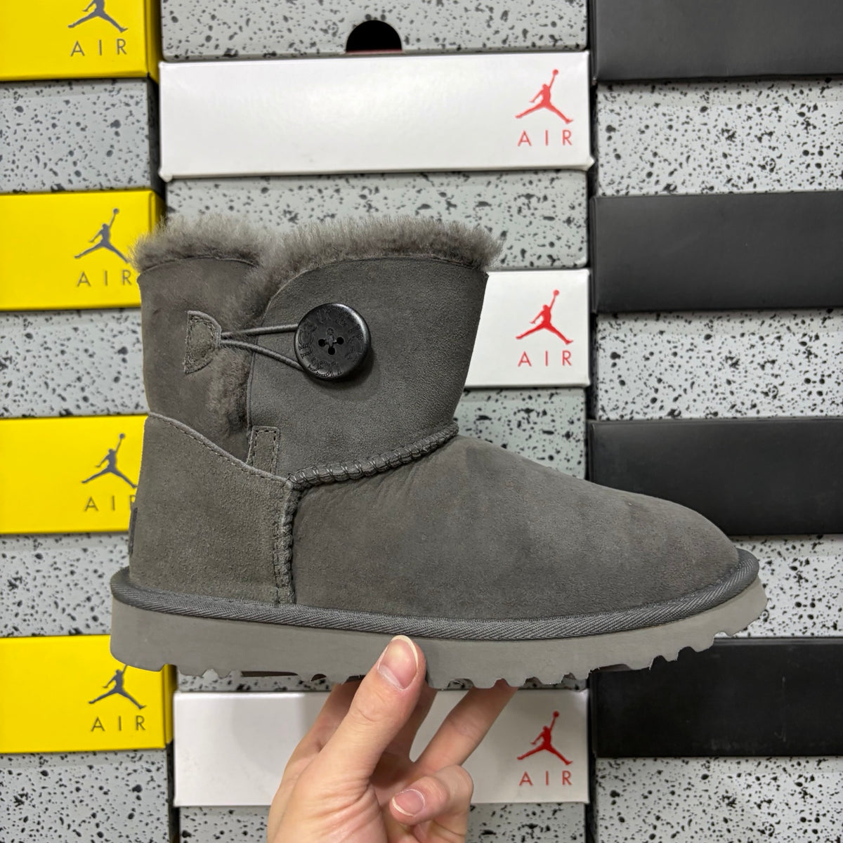 UGG Button-Detail Short Boots – Gray