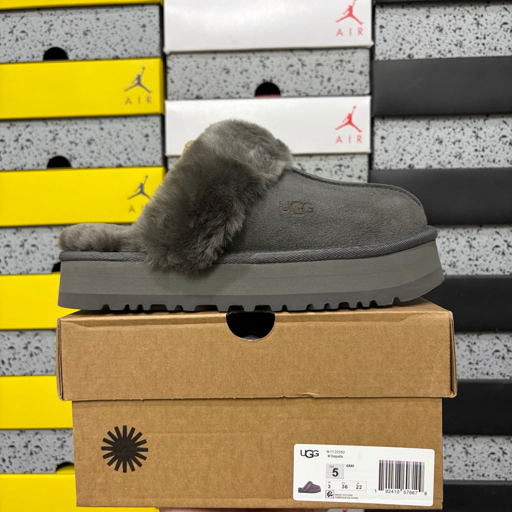 UGG Platform Slippers in Gray with Fluffy Collar – 3 cm