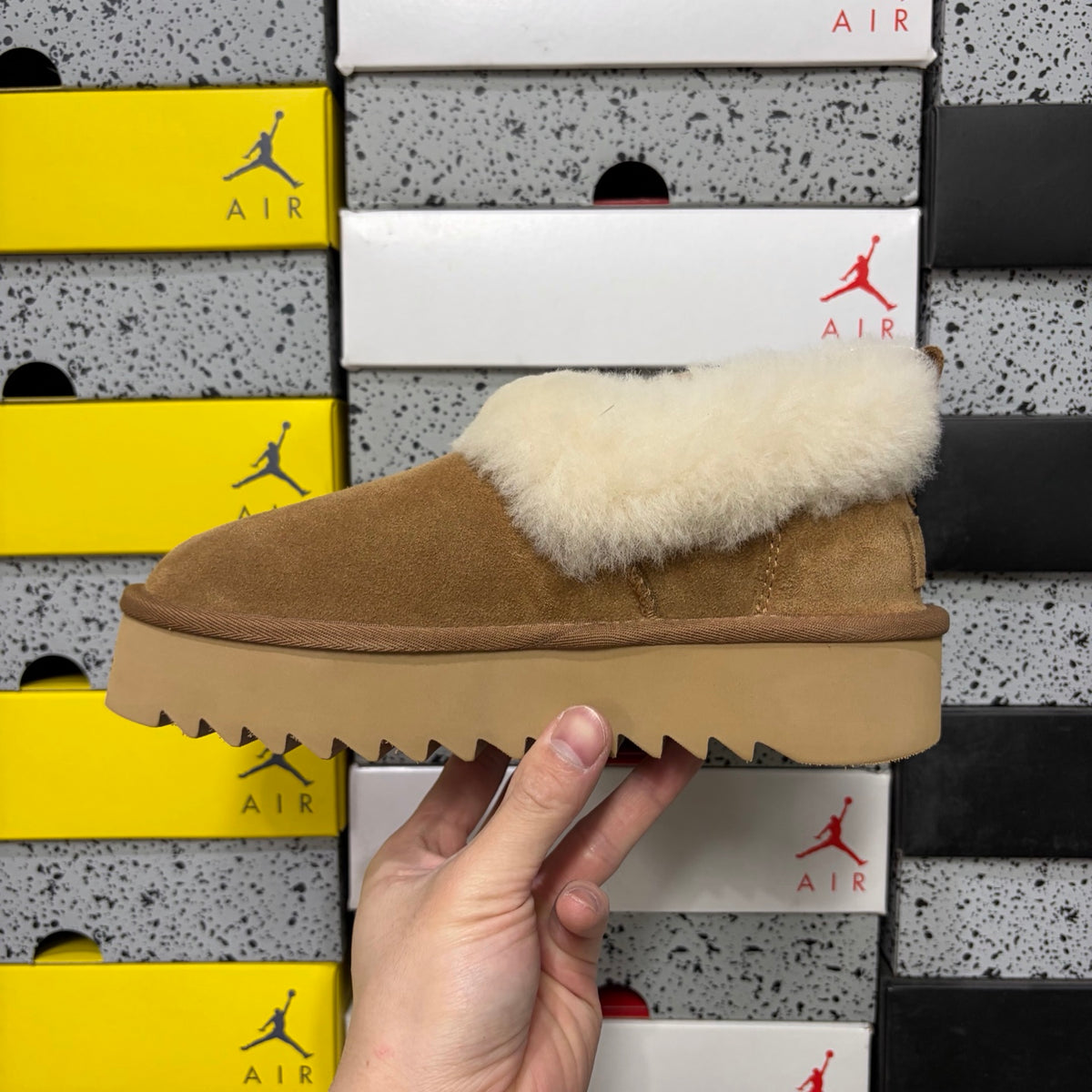 UGG Fluffy-Collar Platform Slip-On Shoes – Chestnut | W1166733