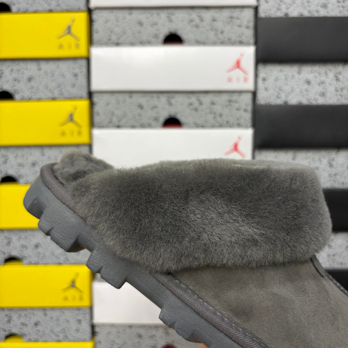 UGG Fluffy-Collar Mule Slippers – Grey | 5125