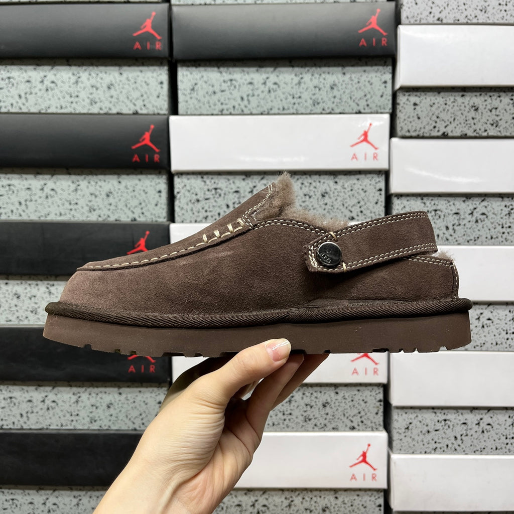 UGG Buckle-Strap Clogs – Dark Brown