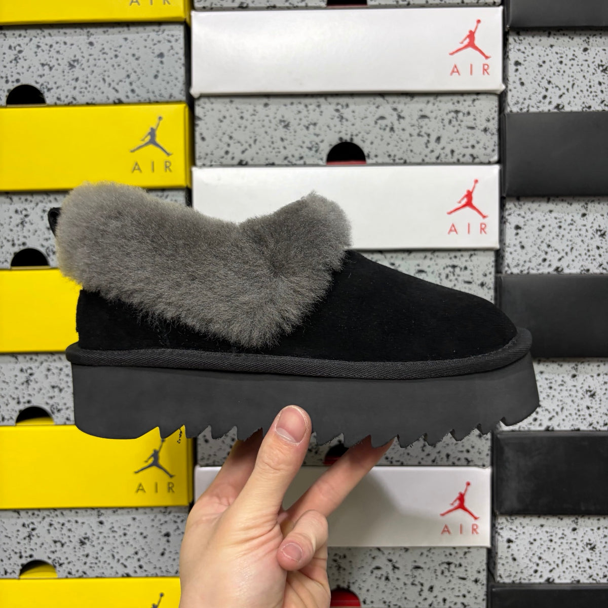 UGG Fluffy-Collar Platform Slip-On Shoes – Black | W1166773