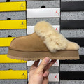 UGG Platform Slippers in Chestnut with Fluffy Collar – 3 cm