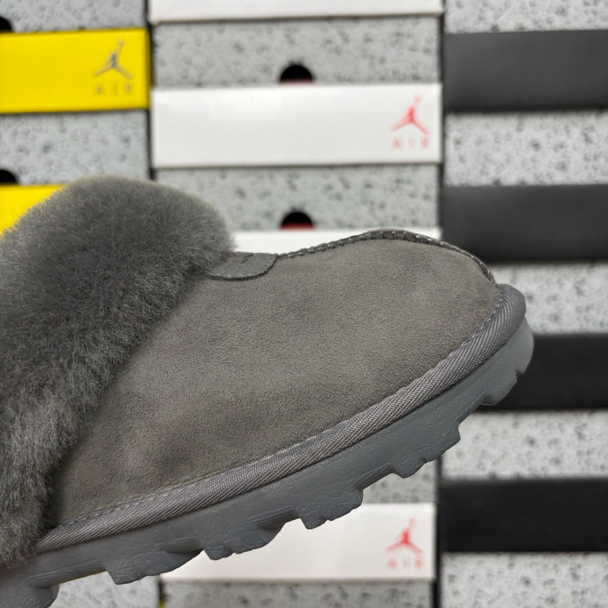 UGG Fluffy-Collar Mule Slippers – Grey | 5125