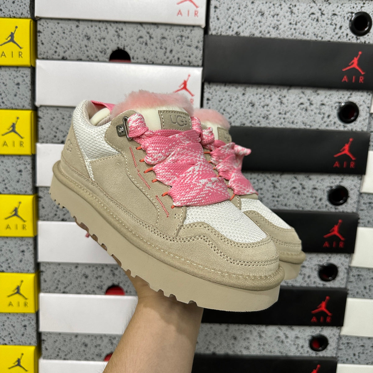 UGG Chunky Lace-Up Sneakers – White & Pink | 4032