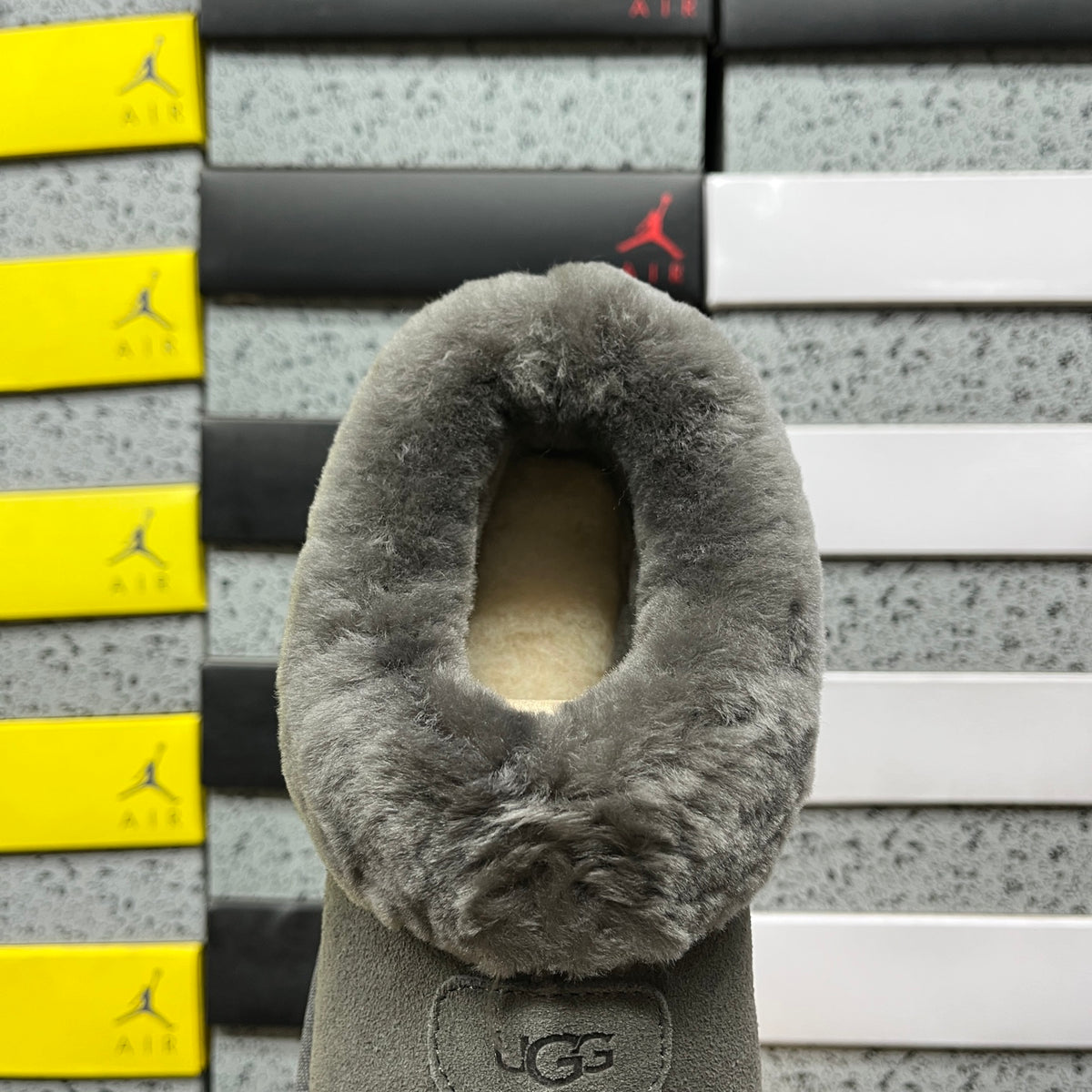 UGG Plush-Collar Slip-On Shoes – Grey