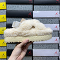 UGG Fluffy Cross-Strap Platform Slippers – Beige | 1191135