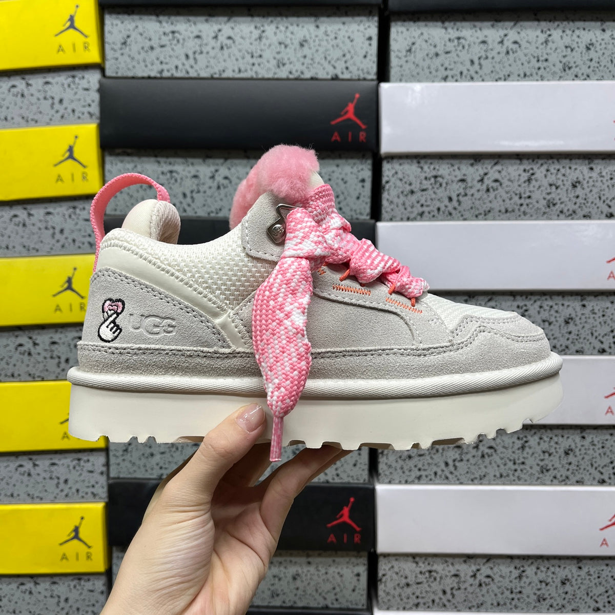 UGG Lowmel Lace-Up Shoes – White & Pink