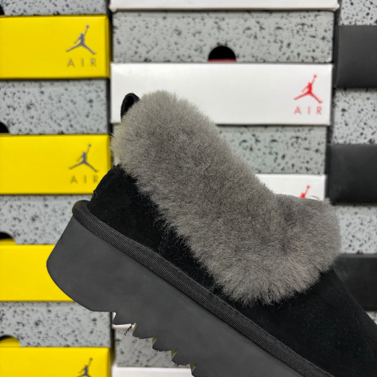 UGG Fluffy-Collar Platform Slip-On Shoes – Black | W1166773
