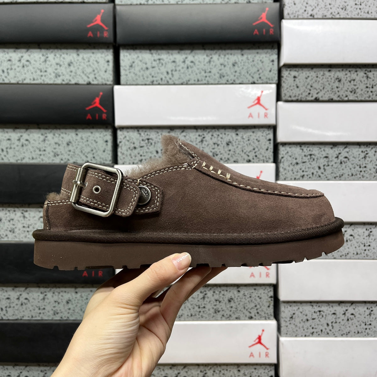 UGG Buckle-Strap Clogs – Dark Brown