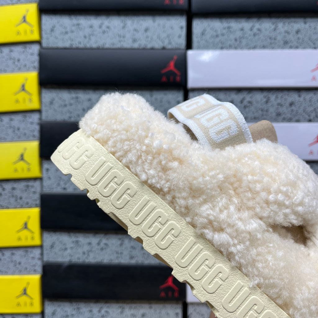 UGG Fluffy Cross-Strap Platform Slippers – Beige | 1191135