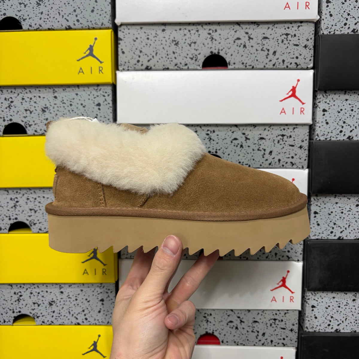 UGG Fluffy-Collar Platform Slip-On Shoes – Chestnut | W1166733