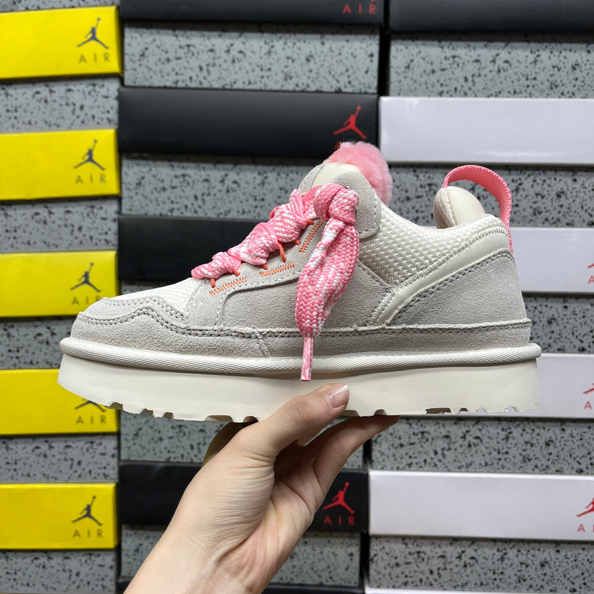 UGG Lowmel Lace-Up Shoes – White & Pink